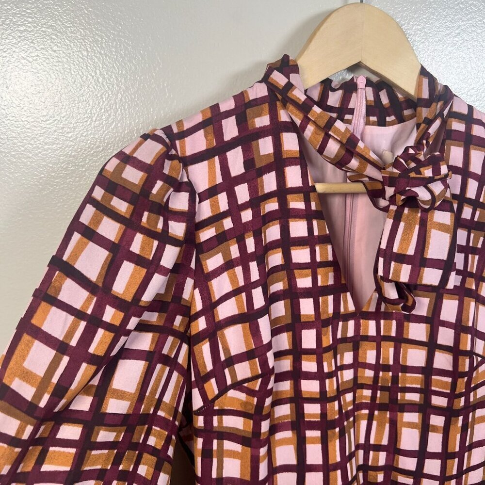 Gal Meets Glam Lindsey Windowpane Dress Size 0 Tie Neck Twee Work Office Preppy - Picture 5 of 12